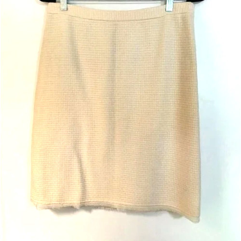 Banana Republic Ivory Cream Textured Gauze Underlay Pencil Straight Knee Wool 6 - Picture 4 of 7